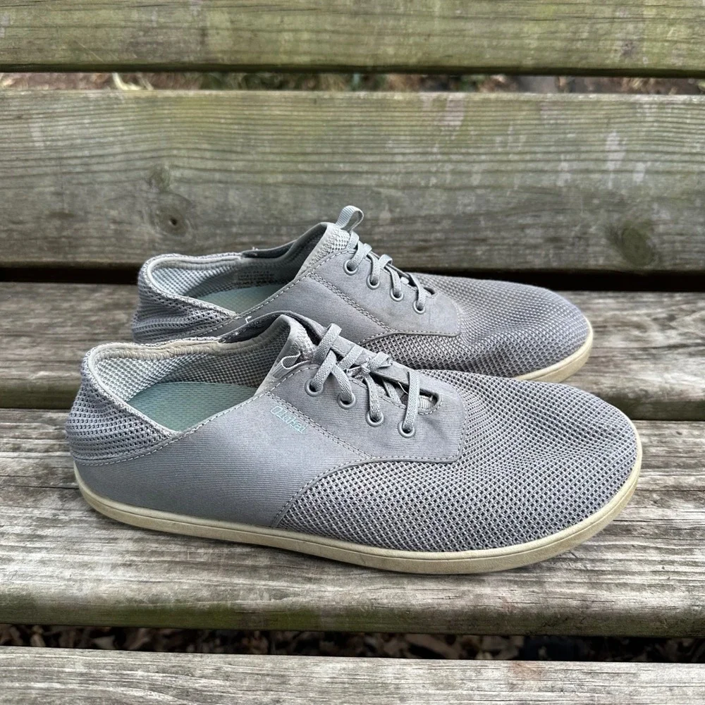 OluKai Nohea Moku Mens Fog Gray Mesh Boat Shoe Sneakers Size 9.5 Preppy Nautical